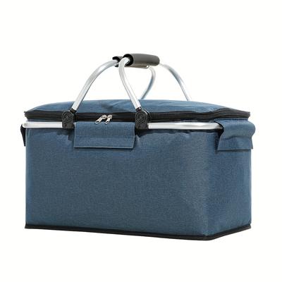 TEMU 1pc Quick-fold Insulated Cooler Bag With Aluminum Foil Lining - Durable, Non-food Contact Storage Basket For Fishing & Travel, Blue, Outdoor Essential Image