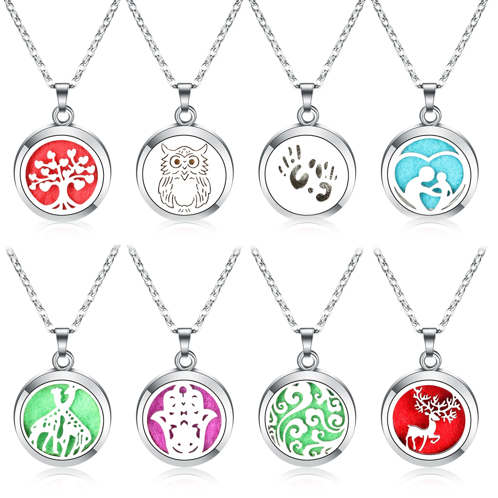 Neues Tier Design 28mm Aroma therapie Diffusor Parfüm Medaillon Anhänger Giraffe Eule Weihnachten Hirsch Edelstahl Halskette Schmuck Image