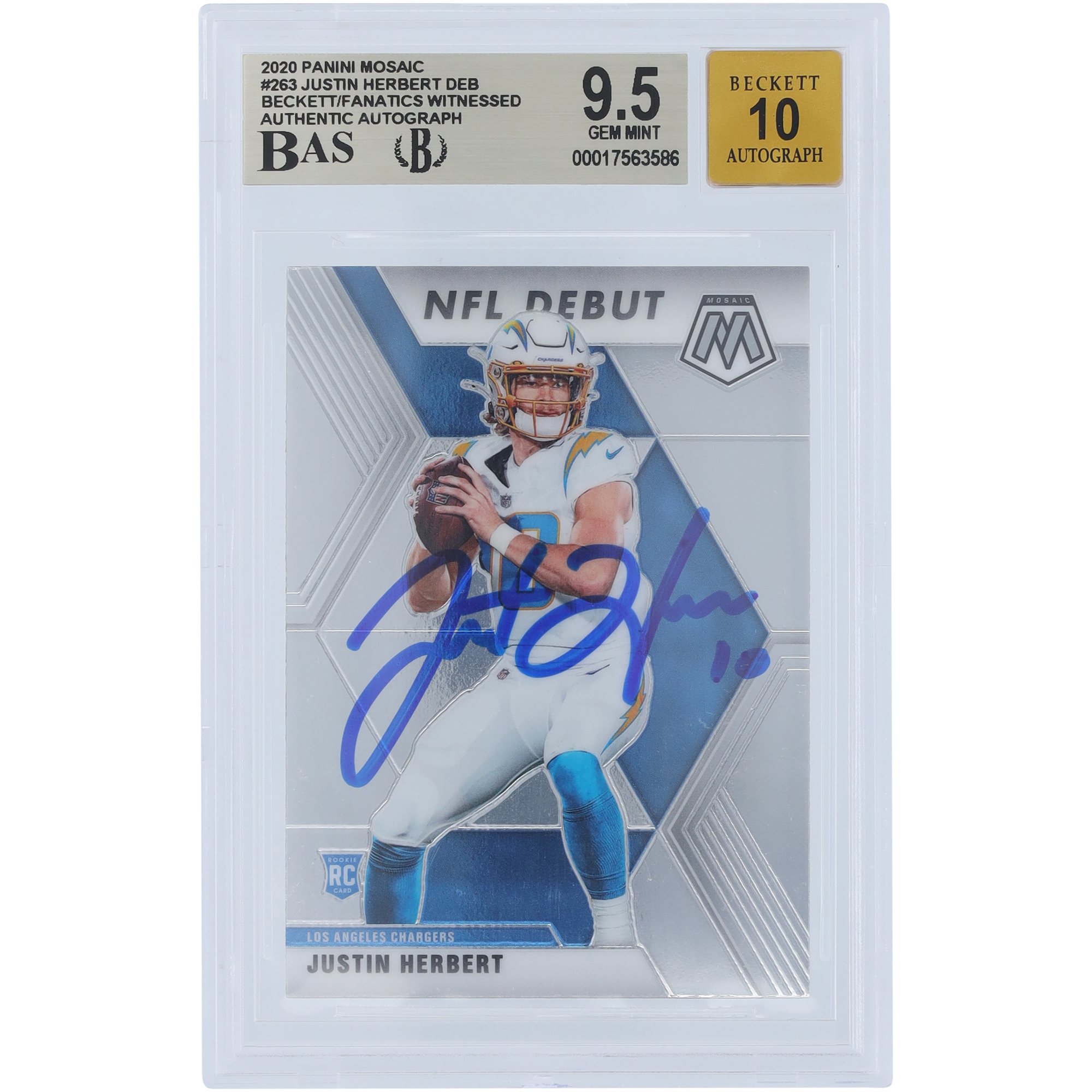 V106832 LosCha Justin Herbert Los Angeles Chargers Autogrammkarte 2020 Panini Mosaic NFL Debüt #263 Beckett Fanatics Zeuge Authentizität 9,5/10 Rookie-Karte 10 Justin Herbert AUT PAA TRADING CARDS 45646 AUTTRC CA01F06887 #37 Image