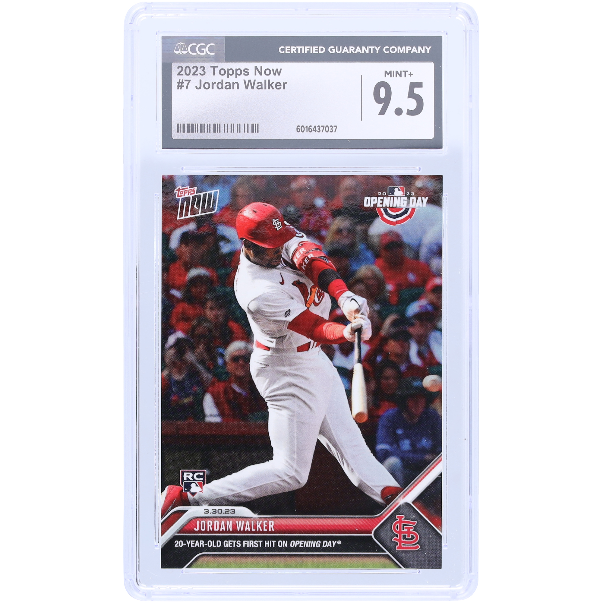 V106832 SLCard Jordan Walker St. Louis Cardinals 2023 Topps Jetzt 20-Jähriger holt sich den ersten Hit am Eröffnungstag #7 CGC authentifizierte 9,5 Rookie-Karte 18 Jordan Walker UNS TPP TRADING CARDS 45664 COLTRC CC01BB1616 #156 Image