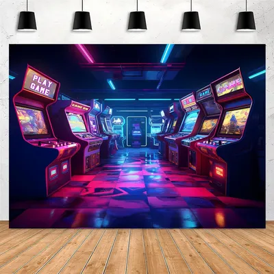 Retro Game Backdrop Banner Photography Background Teen Kids Game Room Wall Decor 80s Arcade Game