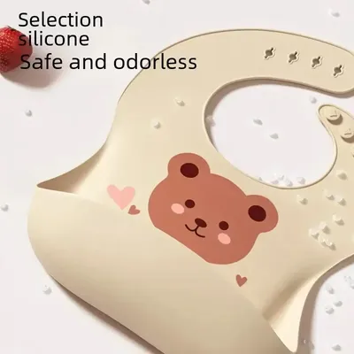 Baby Bib Waterproof Soft Silicone Scarf Cartoon Bear Cute Print Adjustable Bibs Burp Cloths Baby