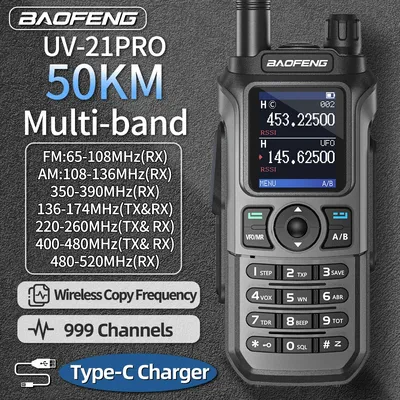 Baofeng UV-21 Pro Wireless Copy Frequency Walkie Talkie Long Range Multi Band Waterproof Type-C