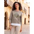 Sweatshirt INSPIRATIONEN, Damen, Gr. 46, grau (taupe), 50% Baumwolle, 50% Polyester, gemustert, mehrfarbig, bedruckt, Rundhals, Langarm, Sweatshirts