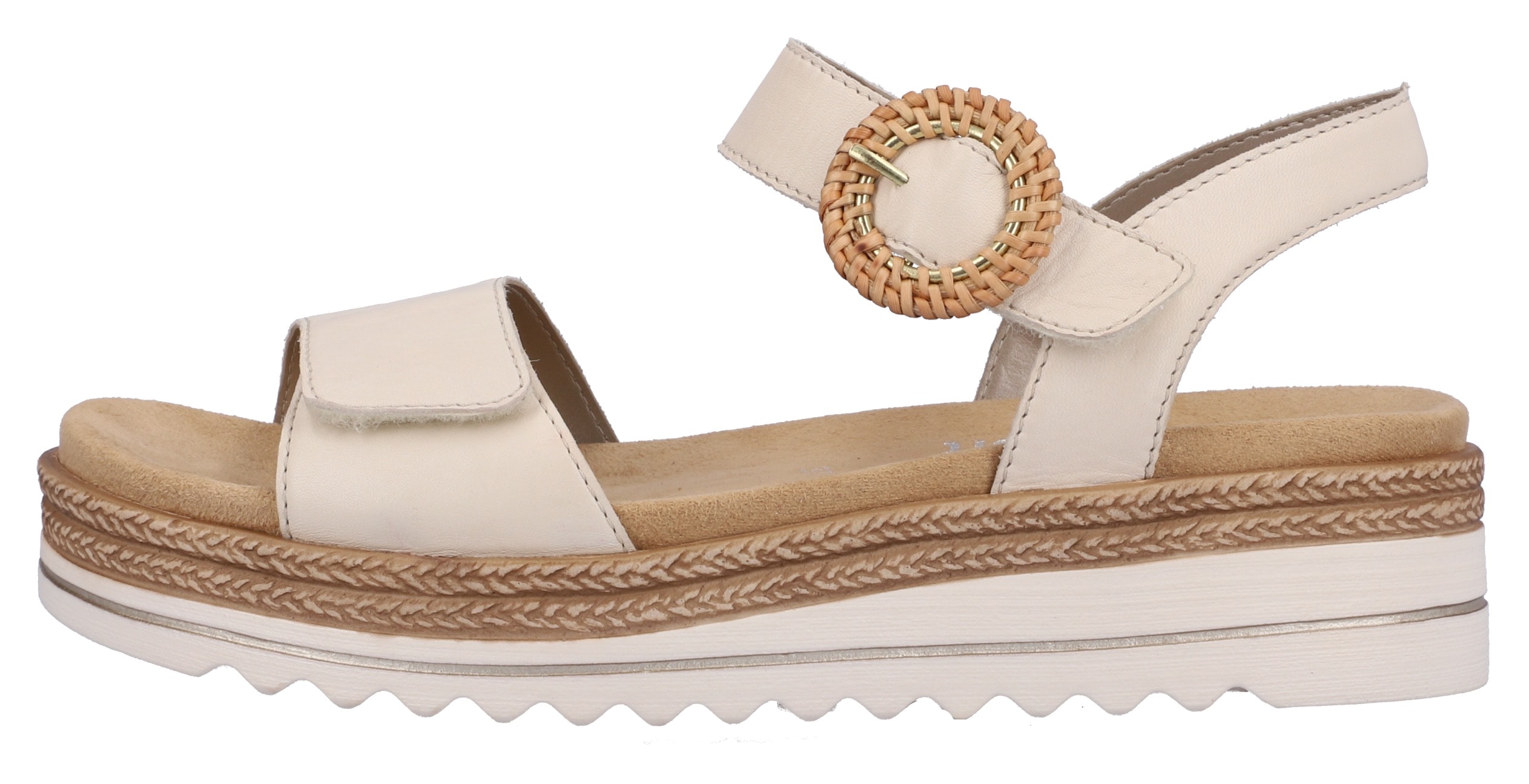 Keilsandalette REMONTE, Damen, Gr. 44, beige (hellbeige), Leder, unifarben, Schuhe, Sommerschuh, Riemchensandale mit praktischem Klettverschlüssen