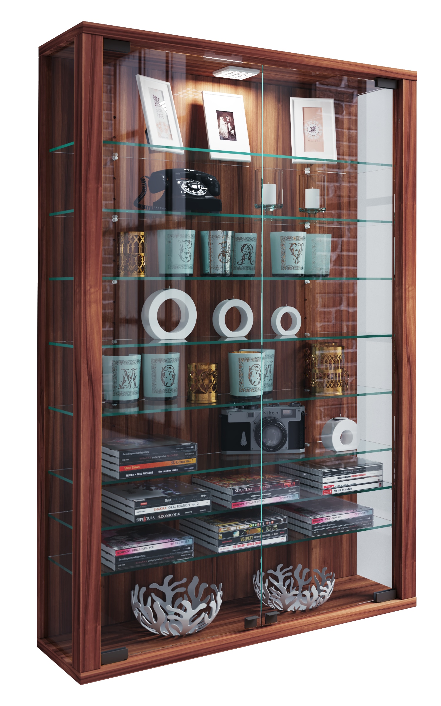 Wandregal VCM "Wandvitrine Hängevitrine Glasvitrine Vitrosa Mini" Gr. 59, braun (kern, nussbaum), B:59cm, Regale, Wandregal