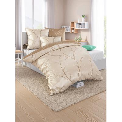 Bettwäsche WÄSCHEPUR Gr. 2, beige (beige, schoko, bedruckt), B/L: 155cm x 200cm, 2-teilige Garnitur St., 2-teilige Garnitur St., Mako-Satin, B/L: 80cm x 80cm, Mako-Satin, 100% Baumwolle, Bettwäsche Image