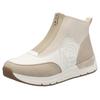 Keilsneaker RIEKER, Damen, Gr. 40, weiß (beige, sanftes weiß), Lederimitat, Textil, sportlich, Schuhe Sneaker, Stiefelette, Boots, Rosenprägung, mit Reißverschluss vorne