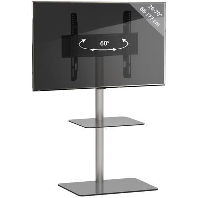 TV-Rack VCM "TV Standfuß Alu Rack Fernseh Glas Alani Fachboden" Gr. 60, schwarz (schwarzglas), B:60cm H:100cm T:45cm, Si