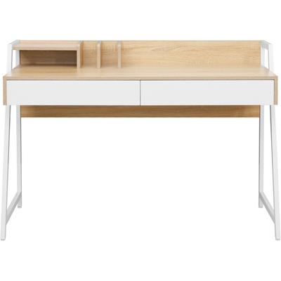 Schreibtisch HOME AFFAIRE "Cowell", weiß (eichefarben, weiß, weiß, eichefarben), B:124cm H:88cm T:50cm, Tische, 2 Schubladen, Ablage & integrierte Buchstützen, Metallgestell Image