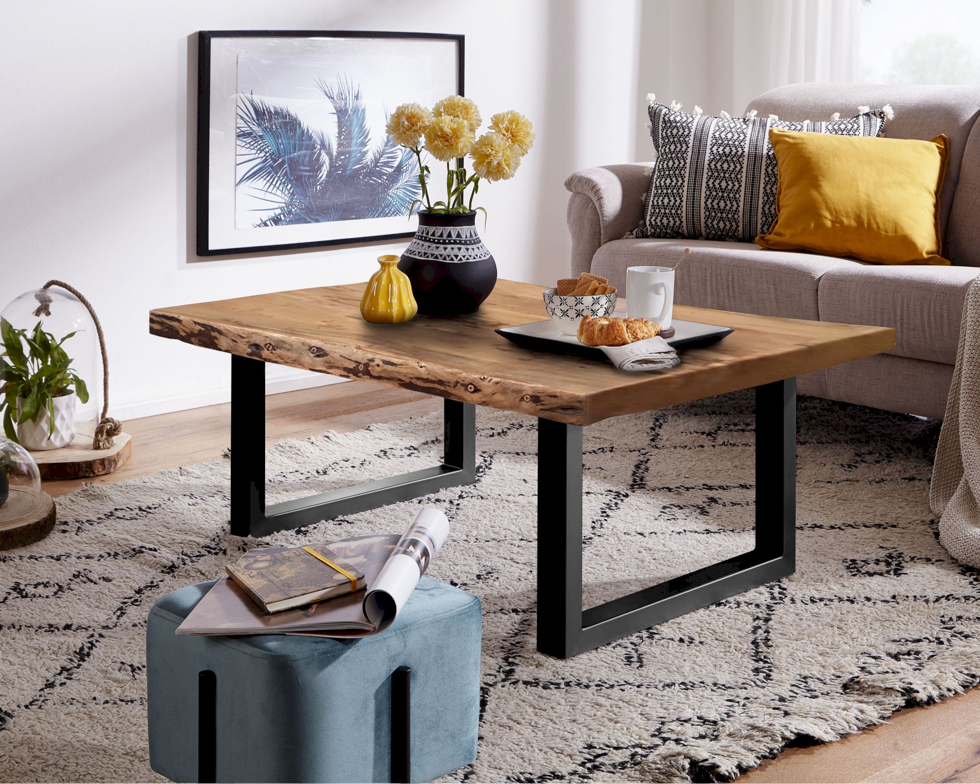 3S Frankenmöbel »Bern« Massivholz Couchtisch Akazie TI-0481 / 80x80 cm / Akazie / Fuss schwarz