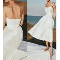 Strand Kleine Abschlussfeier Weiße Kleider Boho Hochzeitskleider A-Linie Sweetheart Ärmellos Tee Länge Jersey Brautanzüge Brautkleider mit Rüschenperlen