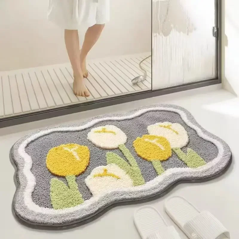 Flowers, Imitation Bathroom, Toilet, Bedroom, Absorbent, Non-Slip Floor Mat, Household Plush, Soft Carpet