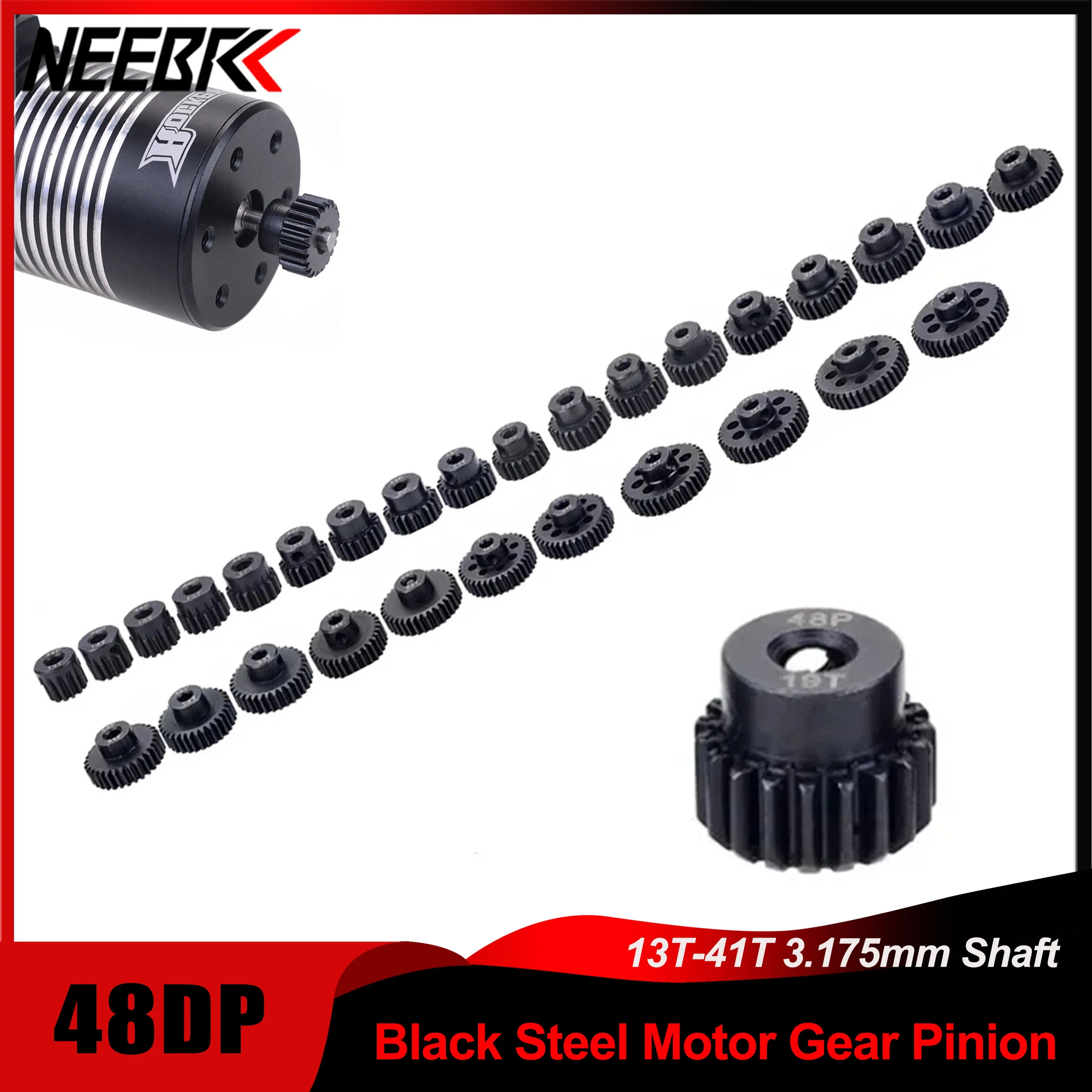 Surpass Hobby 48DP Black Steel Metal Pinion Motor Gear 13T-41T 3.175mm Shaft for 1/10 RC Car Drift Crawler Accessories Trx4m