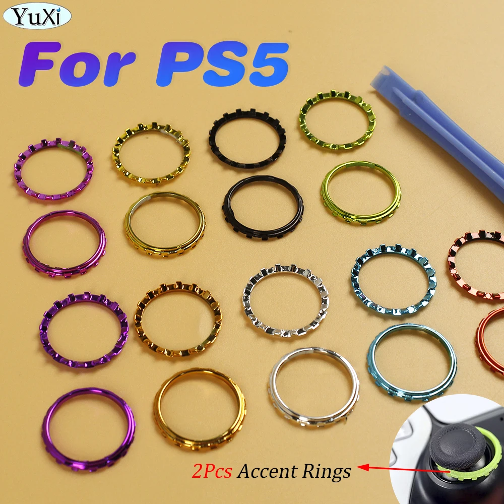 2Pcs For PS5 Chrome Plating Accent Rings Thumbstick Rocker Ring For PlayStation 5 Controller Replacement Accessories
