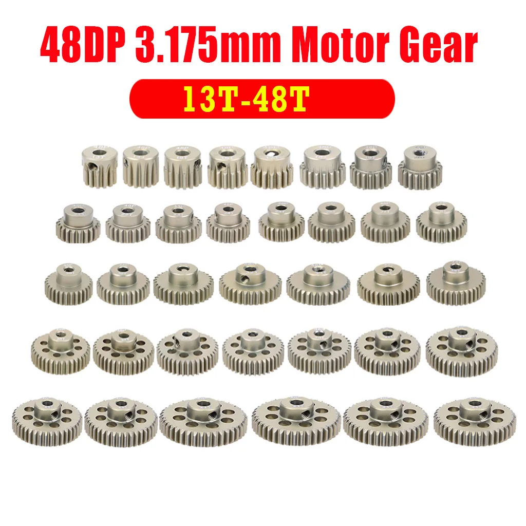Surpass Hobby 48DP 3.175mm 14T 15T 17T 24T 26T 27T 34T 36T 40T 44T 13T-48T Metal Motor Pinion Gear for 1/12 1/10 RC Car Parts