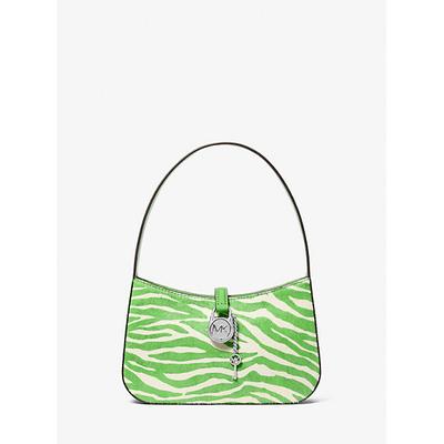 Michael Kors Lyra Small Zebra Print Calf Hair Pochette Green One Size