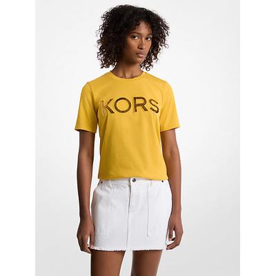 Michael Kors Sequined Logo Cotton T-Shirt Yellow XS