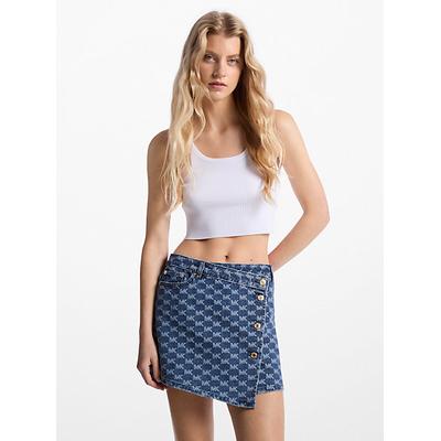 Michael Kors Logo Jacquard Denim Wrap Skirt Blue 4