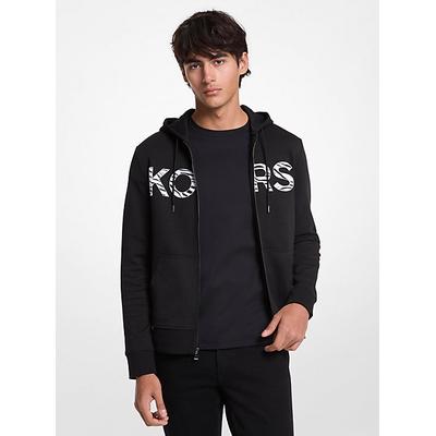 Michael Kors Zebra Print Logo Cotton Blend Zip-Up Hoodie Black L