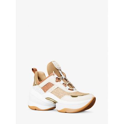 Michael Kors Olympia Mixed-Media Trainer Cream 9