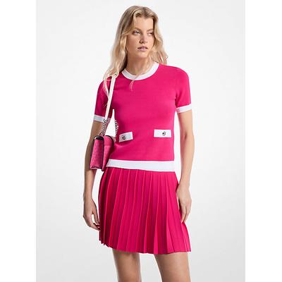 Michael Kors Stretch Knit Short-Sleeve Sweater Pink M