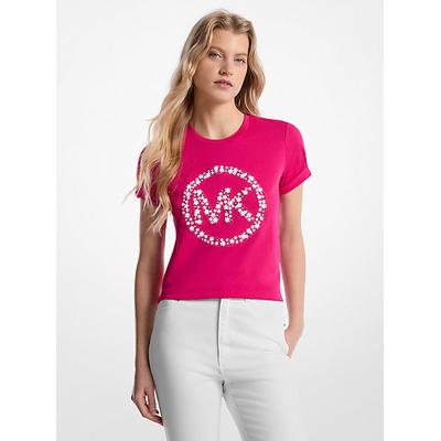 Michael Kors Embellished Logo Cotton T-Shirt Pink XS