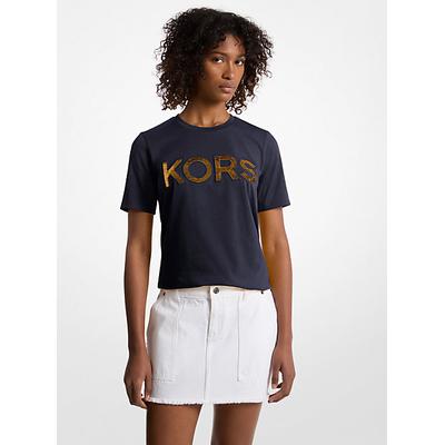 Michael Kors Sequined Logo Cotton T-Shirt Blue S