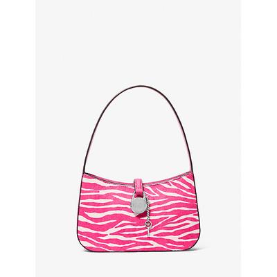 Michael Kors Lyra Small Zebra Print Calf Hair Pochette Pink One Size