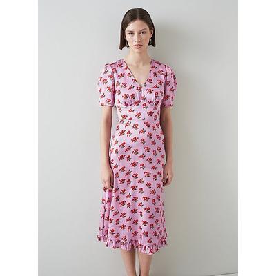 Elson Lilac Silk Primula Print Dress, Purple