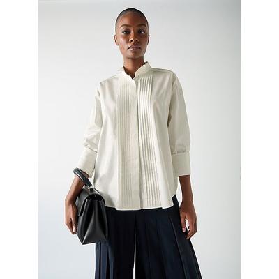 Colette White Cotton Pleat Front Cotton Shirt, White
