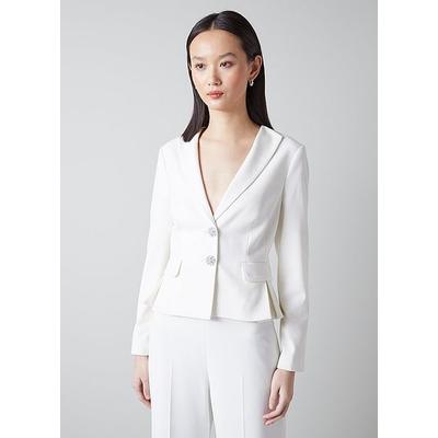 Adele Cream Recycled Crepe Jacket, Ivory