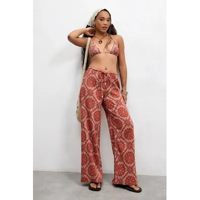Out From Under Ellie Bandana Print Beach Trousers - Red M at Urban Outfitters