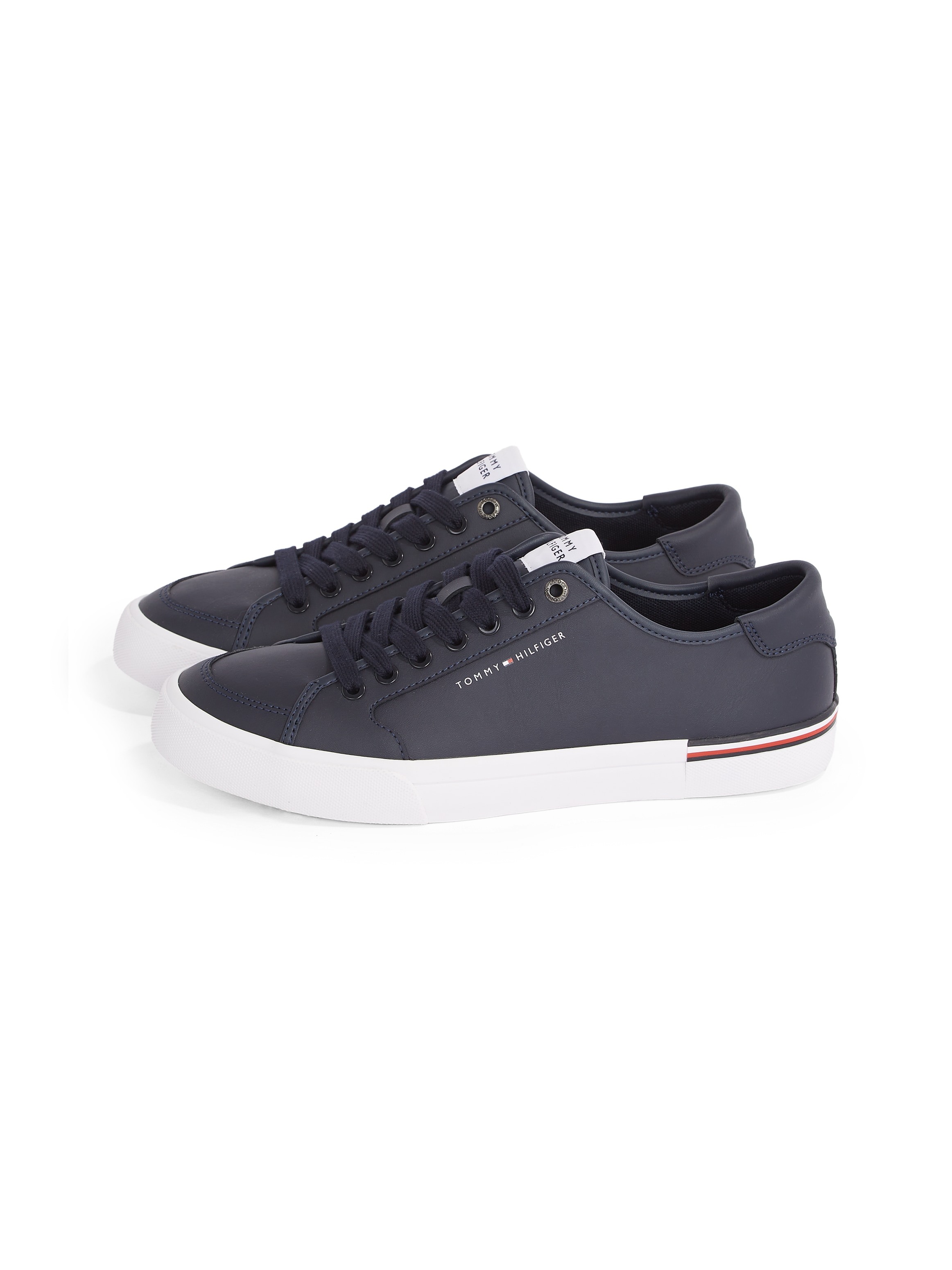 Sneaker TOMMY HILFIGER "CORE CORPORATE VULC LEATHER", Herren, Gr. 45, blau (dunkelblau), Leder, Lederimitat, Sportlich, Schuhe, Freizeitschuh, Halbschuh, Schnürer mit Logoschriftzug