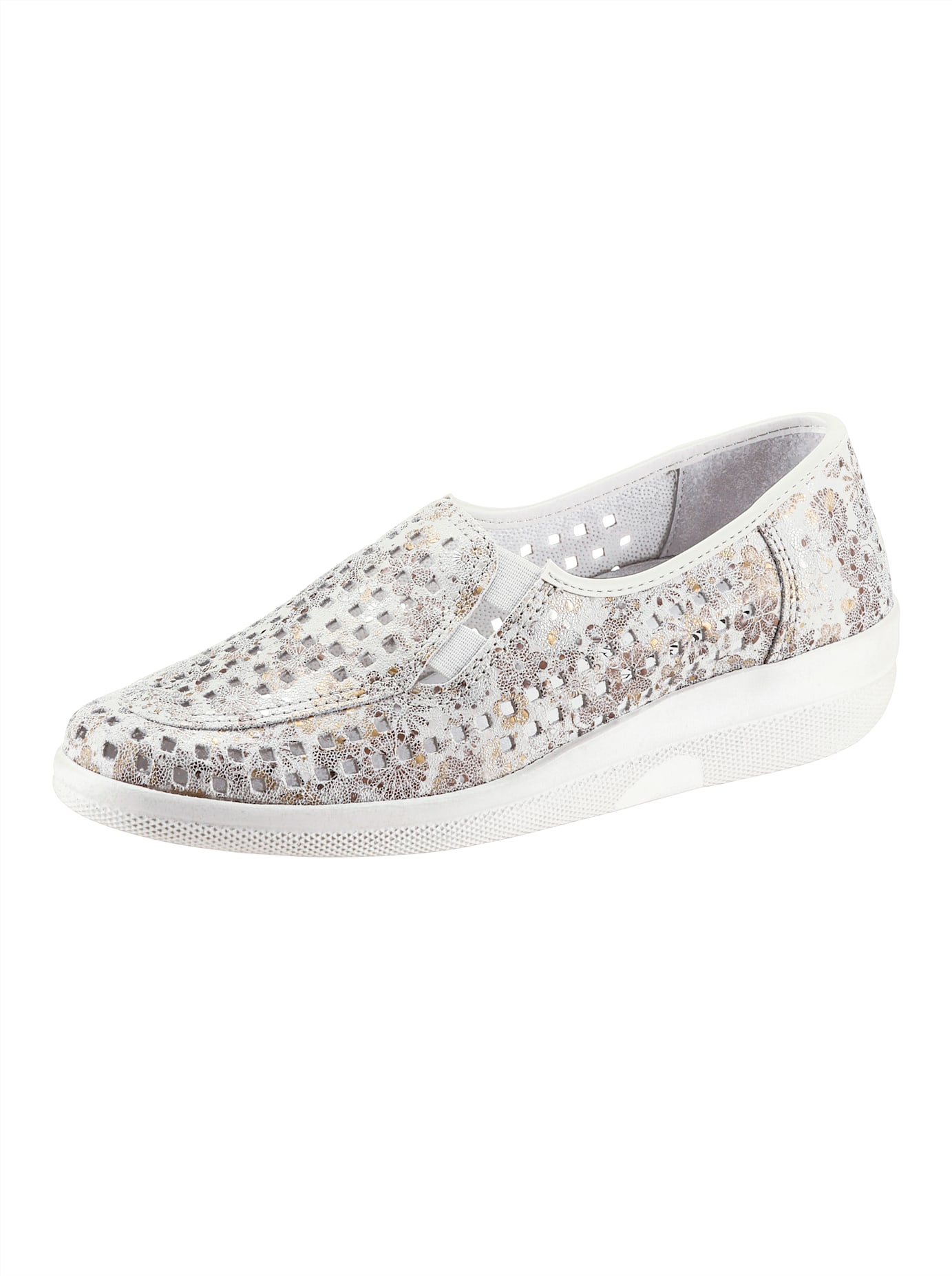 Slipper AIRSOFT, Damen, Gr. 38, weiß (weiß, geblümt), Nubukleder, Schuhe Slipper