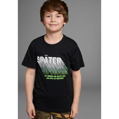 T-Shirt KIDSWORLD "SPÄTER......", Jungen, Gr. 128/134, schwarz, Jersey, Obermaterial: 100% Baumwolle, bedruckt, Basic, Basic, Rundhals, Kurzarm, Shirts, Kurzarm, perfekte Passform, mit coolen Statements und Sprüchen Image