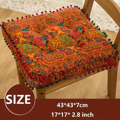TEMU 1pc Bohemian Style Fabric Floor Cushion - Vibrant Paisley Pattern, Soft Polyester, Machine Washable, Decorative Seat Pad For Living Room Image
