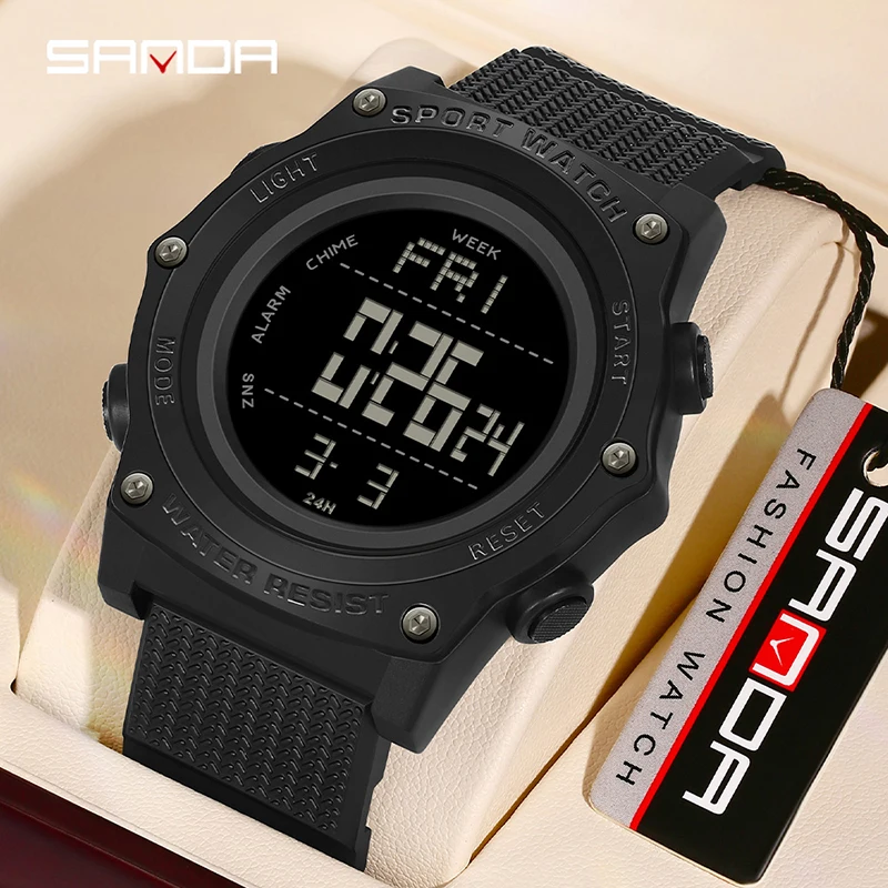 SANDA 2159 Elektronische Herren-Multifunktions-LED-Digitaluhr, Timing-Wecker, Outdoor-Sport, militärische wasserdichte Uhr Image