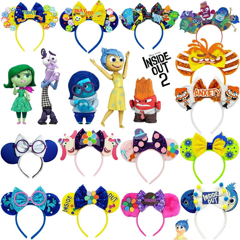 Pixar Inside Out Ears Headband Girl Cartoon Joy Hair Accessories Women Disney Feels Sadness ANXIETY Bow Hairband For Kid Cosplay