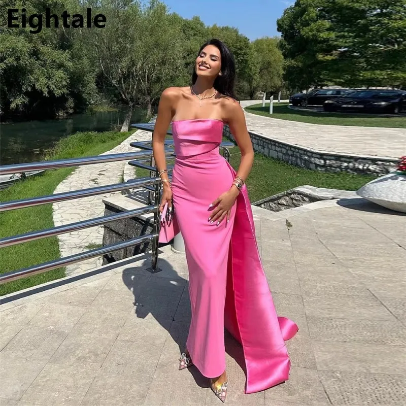 Eightale Rose Rosa Elegante Abendkleider für Hochzeit Party Trägerlos Satin Kleider für besondere Anlässe Brautjungfernkleid Maßgeschneidert