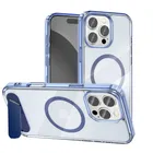 Custodia per telefono magnetica trasparente con supporto in metallo di lusso per iPhone 16 13 14 15 Pro Max Custodia protettiva antiurto con staffa invisibile pieghevole
