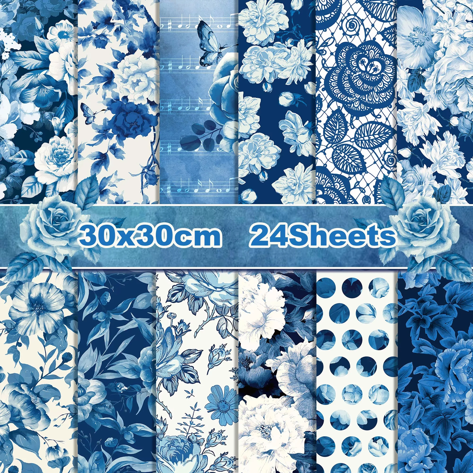 24 stücke Aquarell blaue Rose Blumen DIY Handwerk Papier Party Geschenke dekorative Verpackung Handwerk Geschenk papier 30*30cm Image