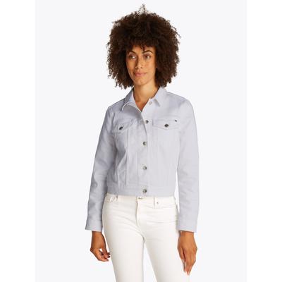 Jeansjacke TOMMY HILFIGER "DNM SLIM JACKET WHITE", Damen, Gr. 38, weiß (optic weiß), Denim/Jeans, Obermaterial: 99% Baumwolle, 1% Elasthan, unifarben, casual, slim fit kurz, Langarm 1-Knopf-Manschette, Jacken, mit vielseitigem Design Image