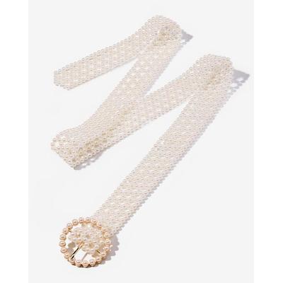 Boston Proper - White - All-Over Pearl Buckle Belt - Medium/Large