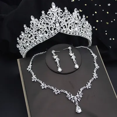 Quality Bride Crown Sets for Women Tiaras Necklace Earrings Set Wedding Dress Bridal Costume Jewelry