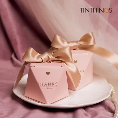Thanks Wedding Box For Sweeties Candy Favor Gift Package Ribbon Chocolate Cookie Pink Bag Baby