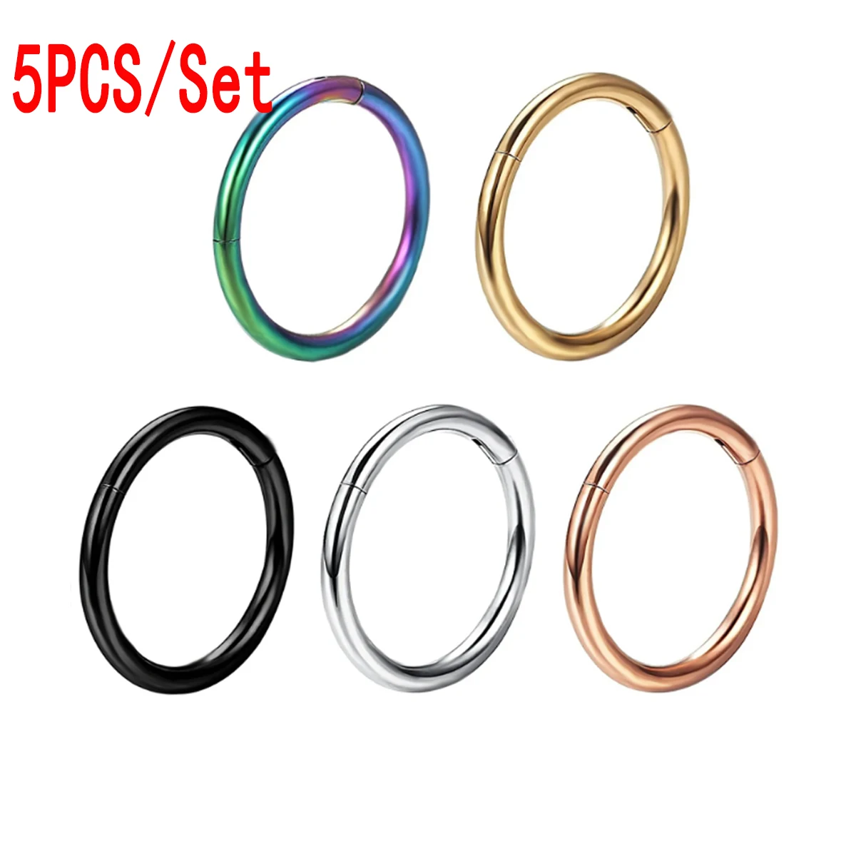 5PCS Hinged Nose Ring Hoop Septum Conch Daith Helix Ring Rook Tragus Ring Piercing Jewelry Lip Ring Clicker Cartilage Earrings