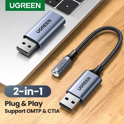 UGREEN Sound Card 2-in-1 USB Audio Interface External 3.5mm Audio Adapter Soundcard for Laptop PS4