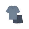 Shorty MARC O'POLO "Mix & Match Cotton", Damen, Gr. XL, blau mirage, blau print, Obermaterial: 100% Baumwolle, unifarben, gemustert, bedruckt, casual, figurumspielend ca. Mitte Oberschenkel, Rundhals, Kurzarm abgesteppte Kante, Homewear-Sets, mit...