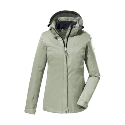 Outdoorjacke KILLTEC "KOS 133 WMN JCKT", Damen, Gr. 50, grau (graugrün), Oberstoff: 100% Polyester, Futter: 100% Polyester, sportlich, Jacken, Wasser- und winddichte Damenjacke mit abnehmbarer Kapuze, PFAS-frei Image